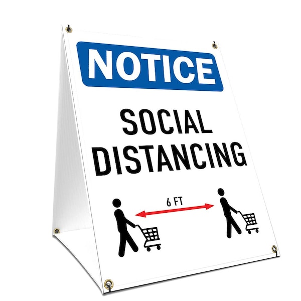 Coronavirus Sign, Social Distancing, 18in x 24in A-frame Heavy Duty, 24" H, 18" W, Social Distancing